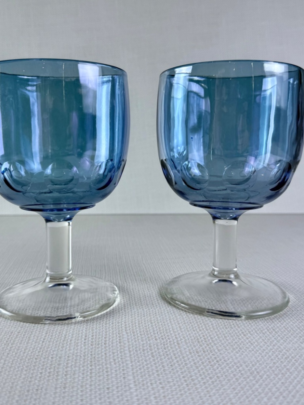 Vintage Bartlett Collins Blue Iridescent Thumbprint Goblets — Set of 2 - Picture 7 of 12